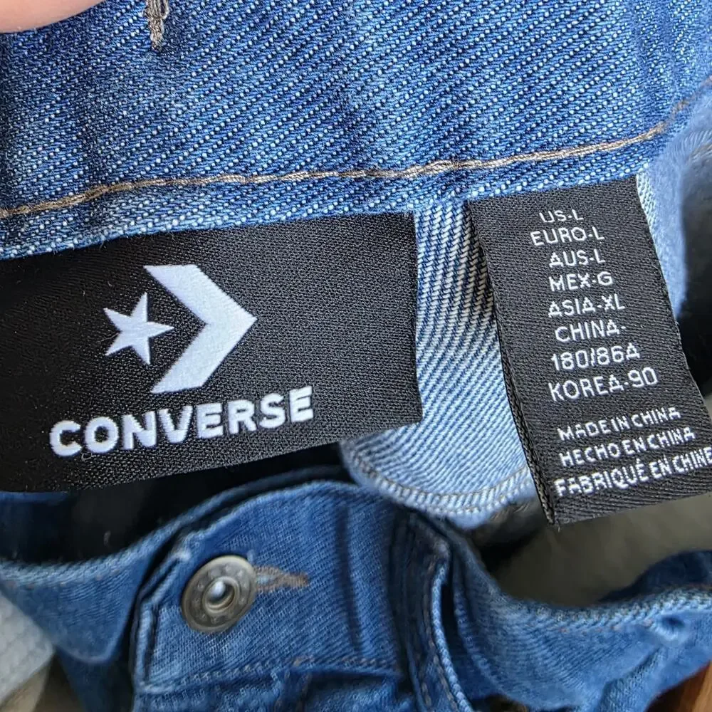 Converse Mens Size L Med Wash Denim Elastic Waist Relaxed Fit Jeans Skater Indie